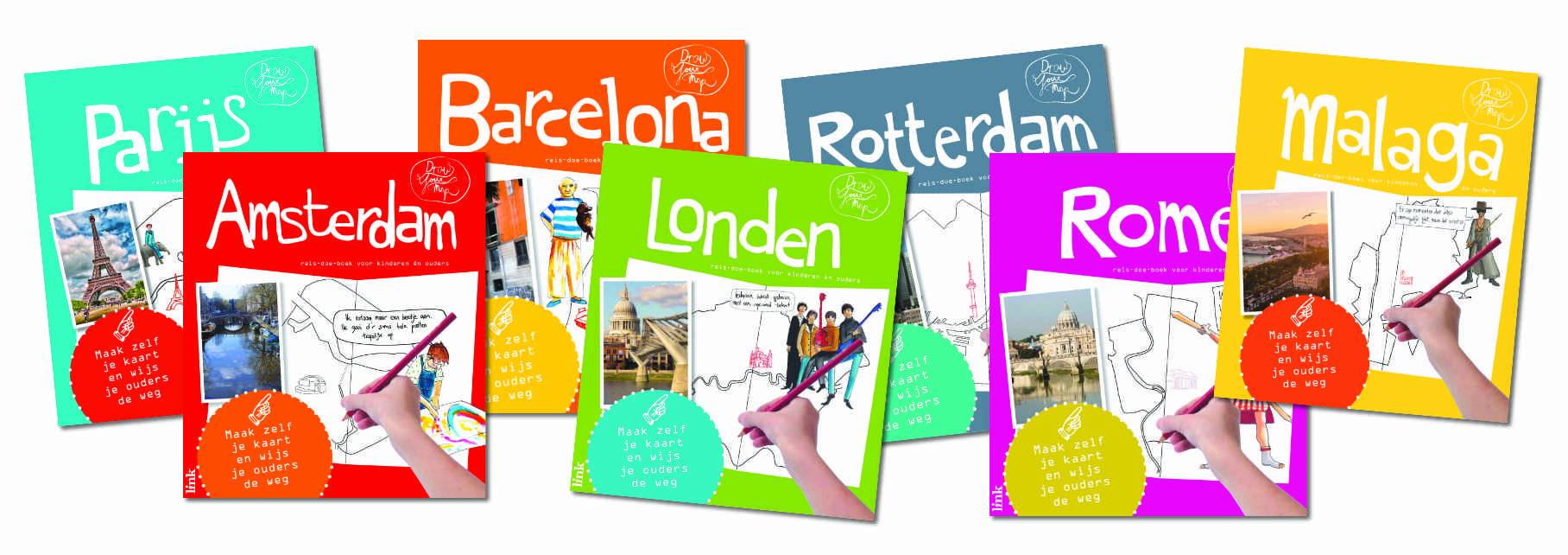 DrawYourMap reis-doe-boeken - Parijs, Amsterdam, Barcelona, Londen, Rotterdam, Rome